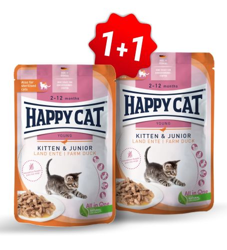 AKCE Kapsička Kitten & Junior Kachna 85g /Land-Ente  (1+1)